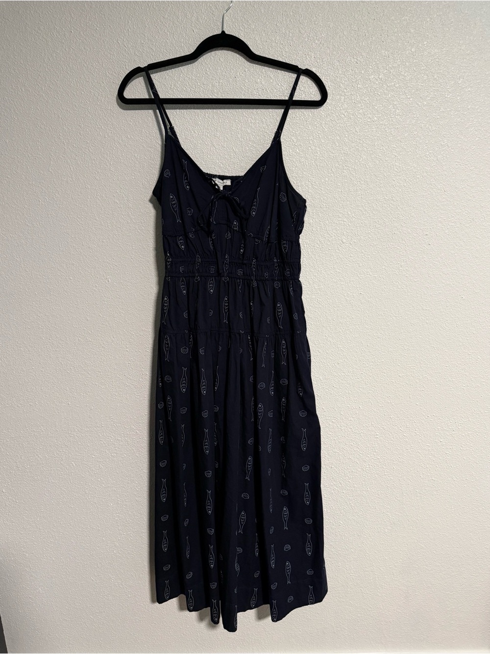 Women’s Free Assembly Smocked Cotton Maxi Dress Fish Print Medium 8-10